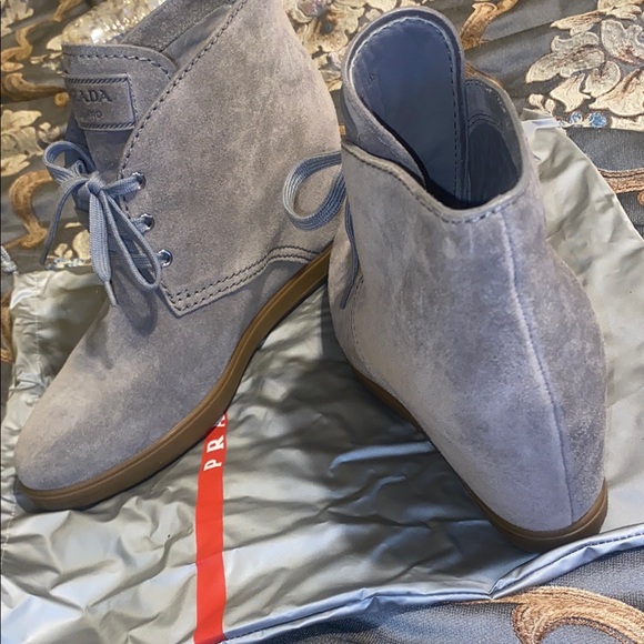 Prada Gray Suede Ankle Boots